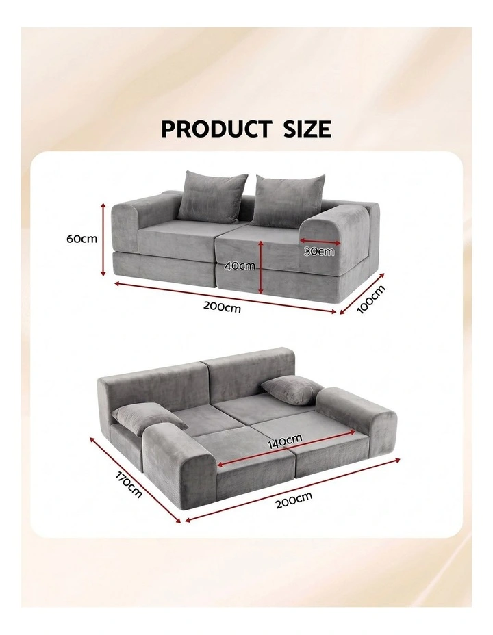 Artiss 5-in-1 Convertible Sofa Bed Floor Mattress Modular Boneless Curved Couch image 2