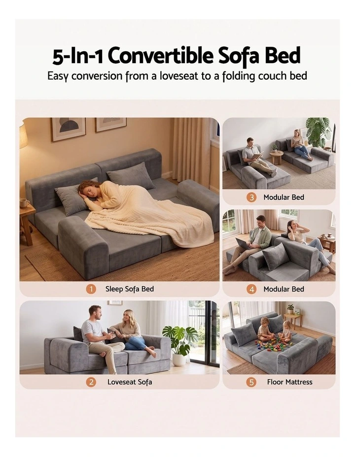 Artiss 5-in-1 Convertible Sofa Bed Floor Mattress Modular Boneless Curved Couch image 4