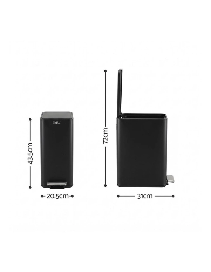 Cefito 15L Pedal Rubbish Bin Slim Carbon Steel Garbage Bin for Home Black image 2