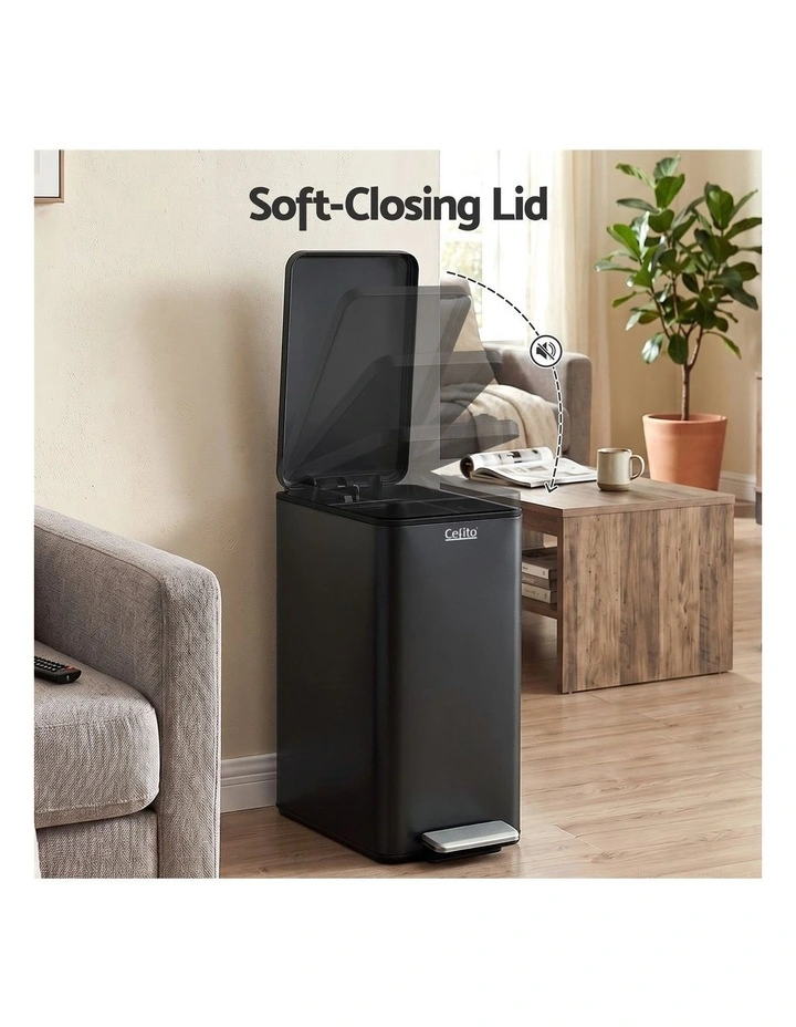 Cefito 15L Pedal Rubbish Bin Slim Carbon Steel Garbage Bin for Home Black image 4