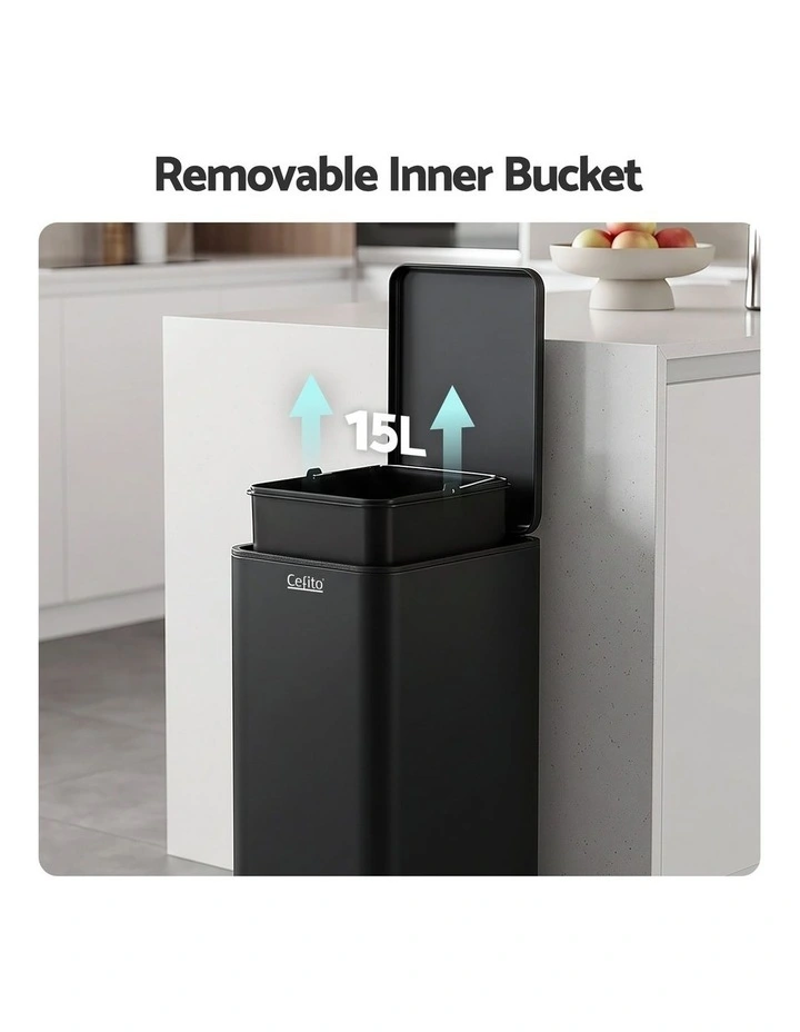 Cefito 15L Pedal Rubbish Bin Slim Carbon Steel Garbage Bin for Home Black image 5