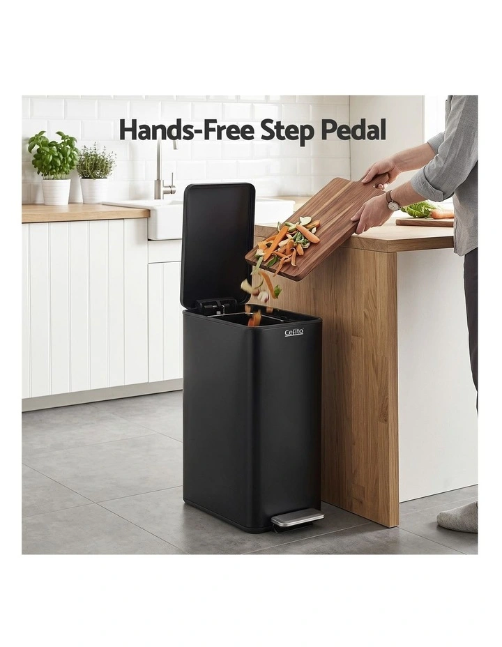 Cefito 15L Pedal Rubbish Bin Slim Carbon Steel Garbage Bin for Home Black image 6
