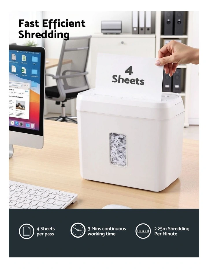DEVANTI 8L Small Tabletop Paper Shredder 4 Sheet P4 Cross Cut Home Office image 4