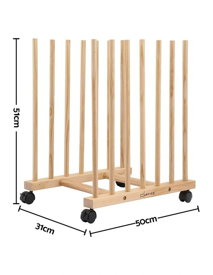 Artiss Wooden Art Drying & Canvas Storage Rack with Caster Wheels for Studio,Galleries,Classroom image 2