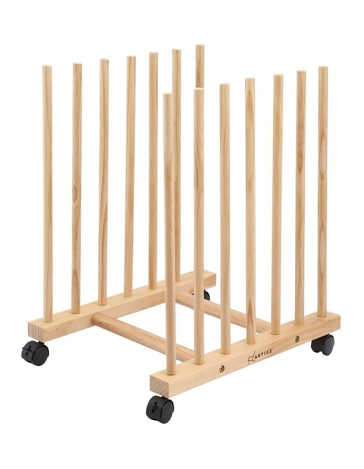 Artiss Wooden Art Drying & Canvas Storage Rack with Caster Wheels for Studio,Galleries,Classroom image 3