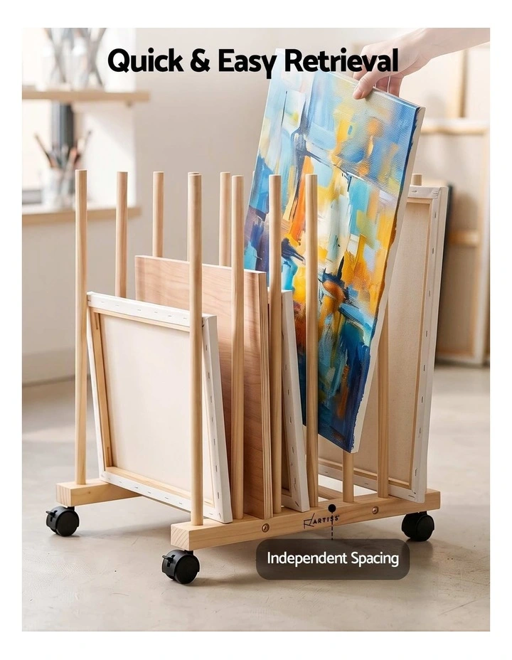 Artiss Wooden Art Drying & Canvas Storage Rack with Caster Wheels for Studio,Galleries,Classroom image 6