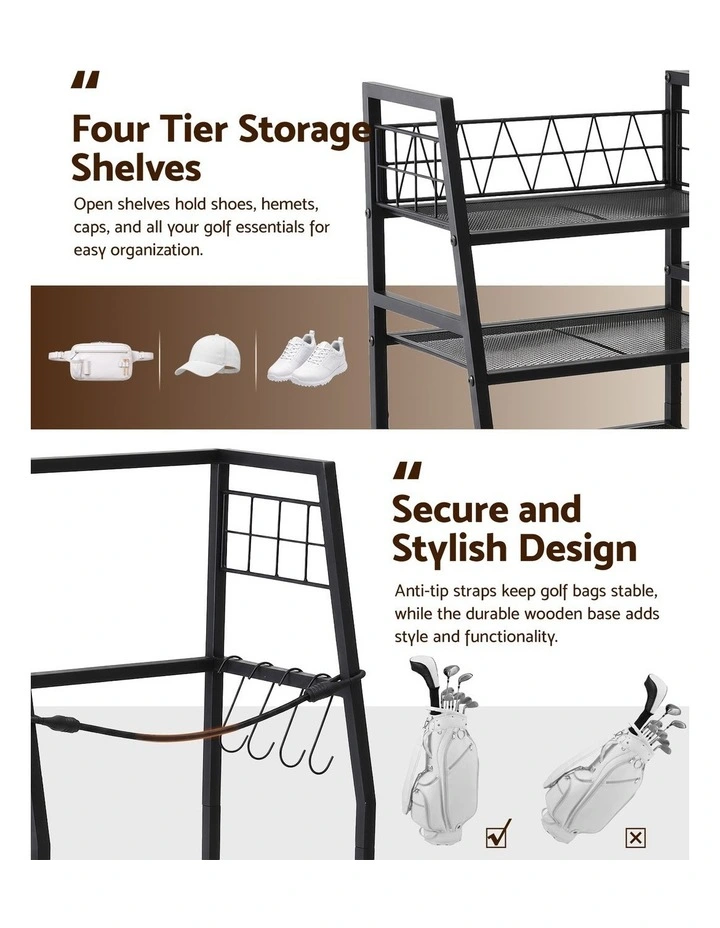 Everfit Golf Bag Storage Rack Golf Organizer Hold 1 Bags 4 Shelves image 5