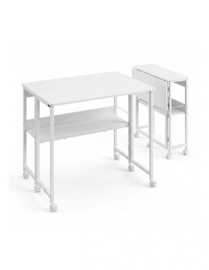 Artiss Foldable Computer Desk Mobile Study Table Workstation White 80cm image 1