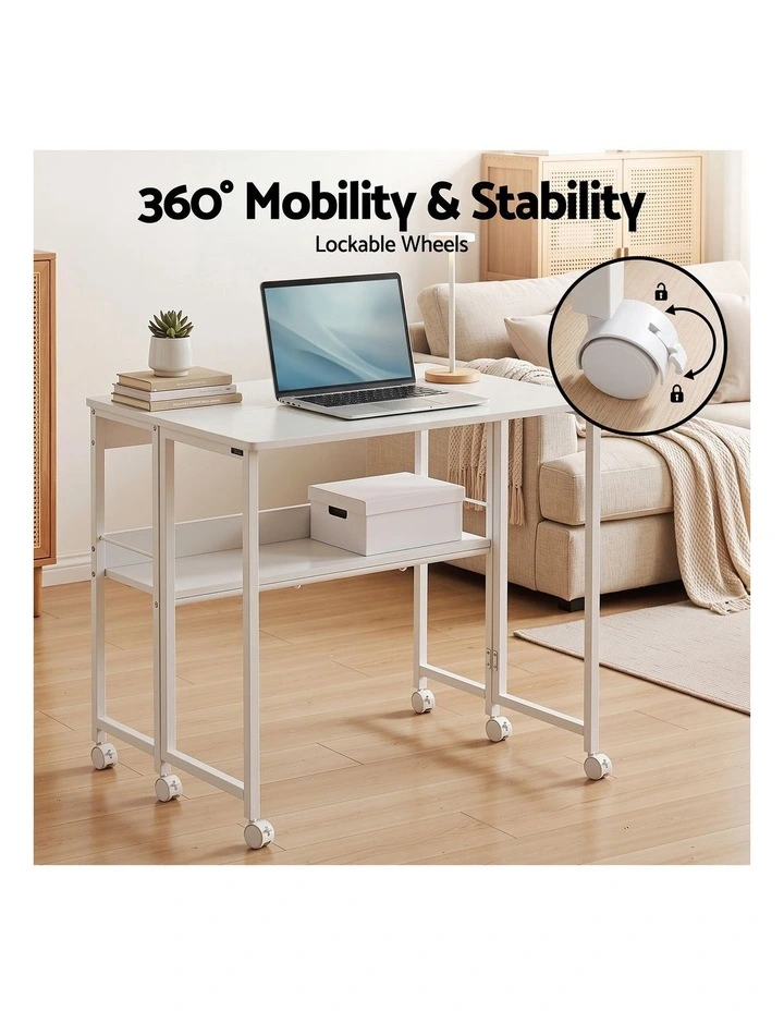 Artiss Foldable Computer Desk Mobile Study Table Workstation White 80cm image 4