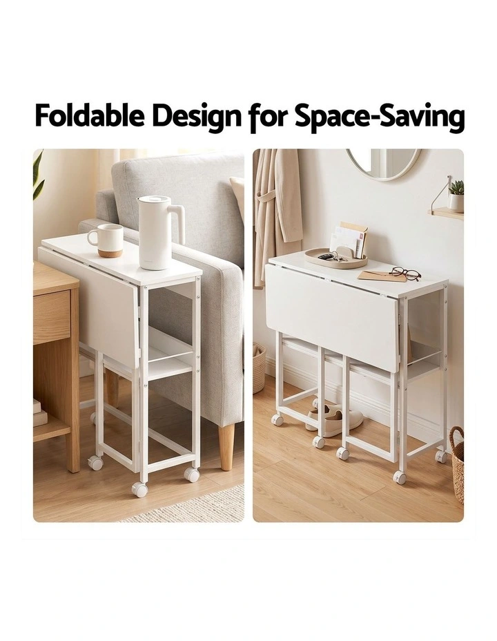 Artiss Foldable Computer Desk Mobile Study Table Workstation White 80cm image 5