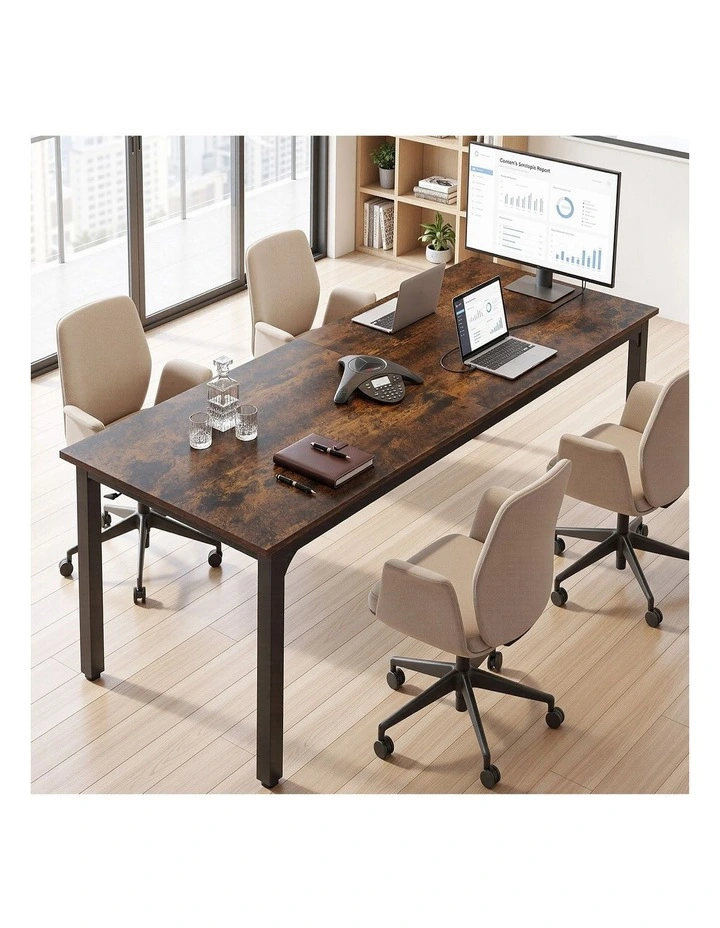 Artiss Computer Desk 2 Person Double Workstation Study Table Rustic Brown 200cm image 5