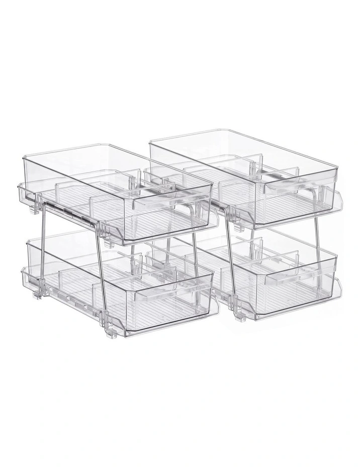 Artiss 2 Pack Clear Pull Out Cabinet Organiser 2 Tier Storage Drawers image 1