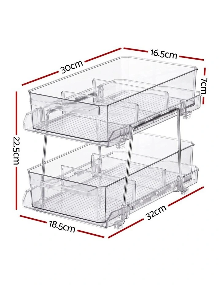 Artiss 2 Pack Clear Pull Out Cabinet Organiser 2 Tier Storage Drawers image 2