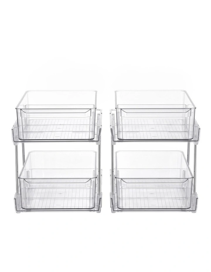 Artiss 2 Pack Clear Pull Out Cabinet Organiser 2 Tier Storage Drawers image 3