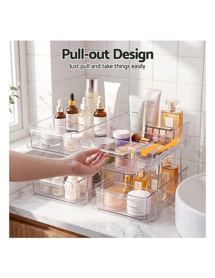 Artiss 2 Pack Clear Pull Out Cabinet Organiser 2 Tier Storage Drawers image 5