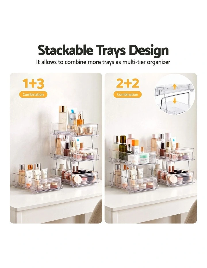 Artiss 2 Pack Clear Pull Out Cabinet Organiser 2 Tier Storage Drawers image 6