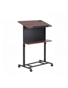 Artiss Mobile Lectern Podium Stand with Storage Shelf Height Adjustable Laptop Desk Black & Walnut