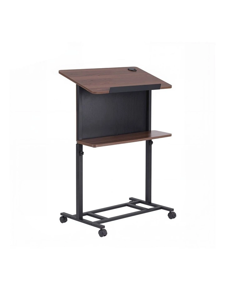 Artiss Mobile Lectern Podium Stand with Storage Shelf Height Adjustable Laptop Desk Black & Walnut image 1