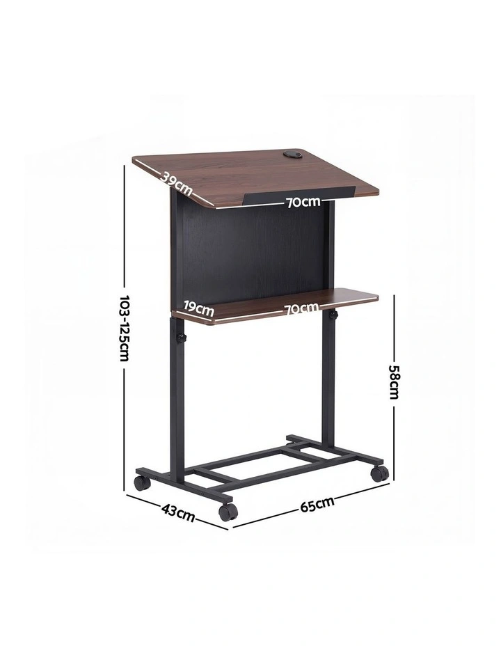 Artiss Mobile Lectern Podium Stand with Storage Shelf Height Adjustable Laptop Desk Black & Walnut image 2