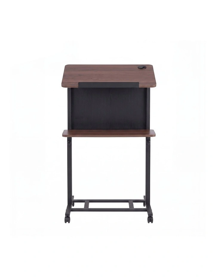 Artiss Mobile Lectern Podium Stand with Storage Shelf Height Adjustable Laptop Desk Black & Walnut image 3
