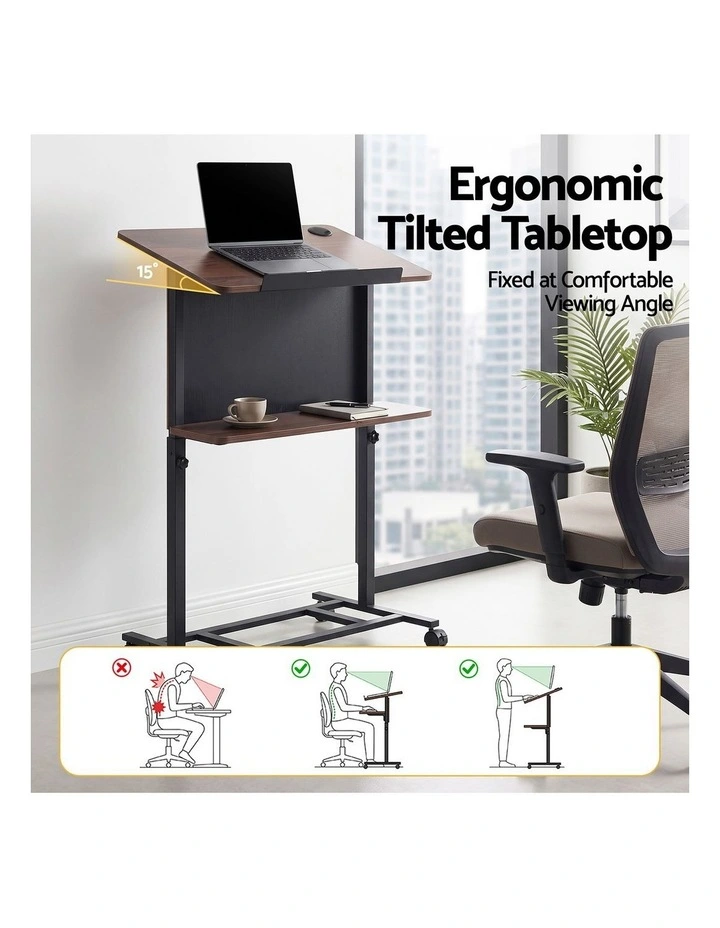 Artiss Mobile Lectern Podium Stand with Storage Shelf Height Adjustable Laptop Desk Black & Walnut image 5