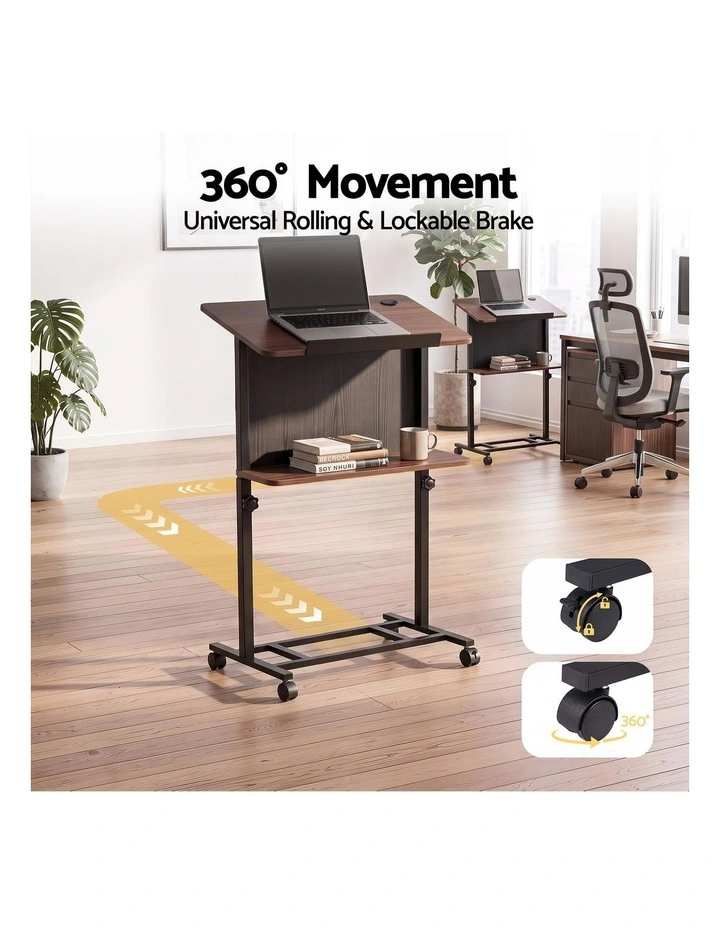 Artiss Mobile Lectern Podium Stand with Storage Shelf Height Adjustable Laptop Desk Black & Walnut image 6