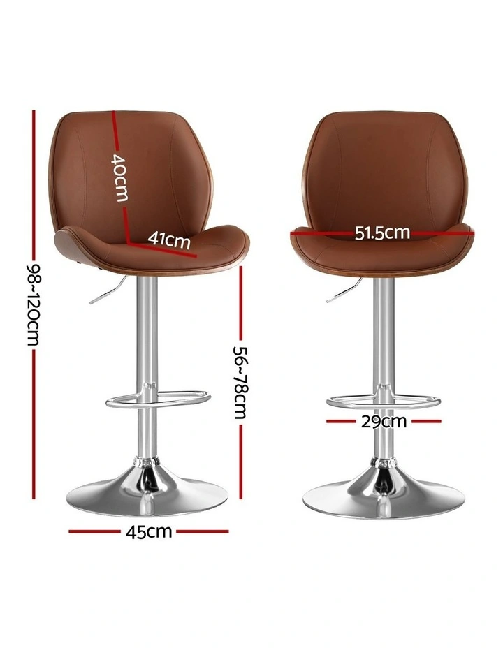 Artiss 3X Bar Stools Bentwood Adjustable Kitchen Counter Chair PU Leather Brown image 1