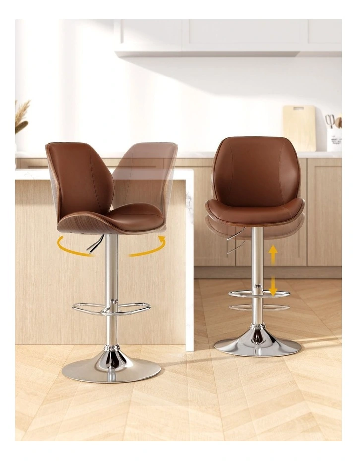 Artiss 3X Bar Stools Bentwood Adjustable Kitchen Counter Chair PU Leather Brown image 3