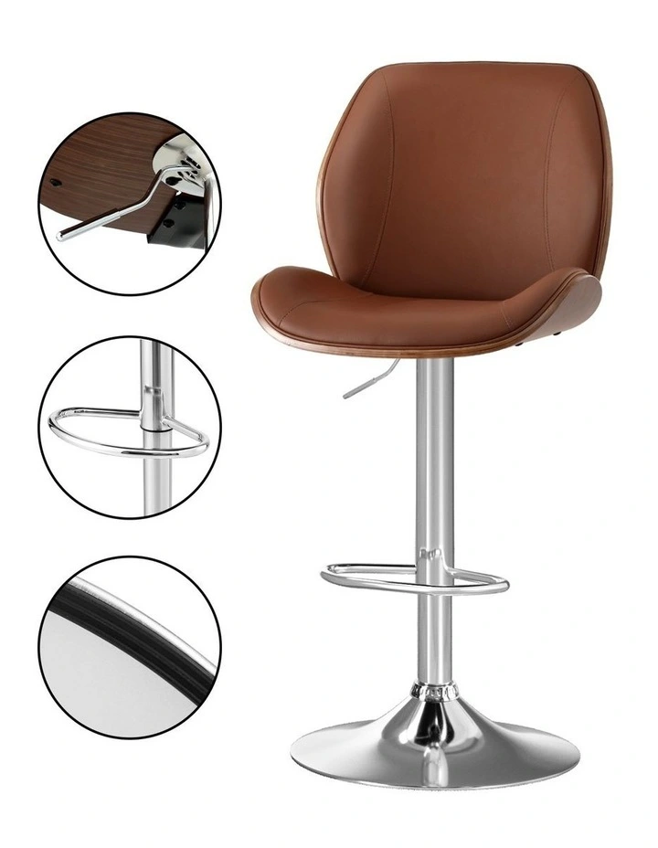 Artiss 3X Bar Stools Bentwood Adjustable Kitchen Counter Chair PU Leather Brown image 5