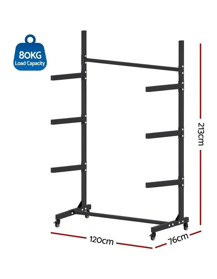 Weisshorn Kayak Storage Rack 3-Tier Canoe SUP Paddleboard Garage 80kg Casters image 2