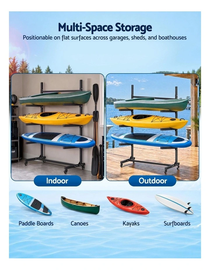 Weisshorn Kayak Storage Rack 3-Tier Canoe SUP Paddleboard Garage 80kg Casters image 6