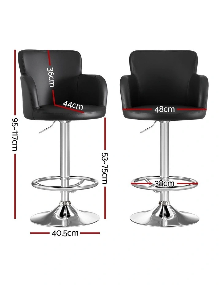 Artiss 3x Bar Stools Counter Chairs Swivel Adjustable Tub PU Leather Black image 2
