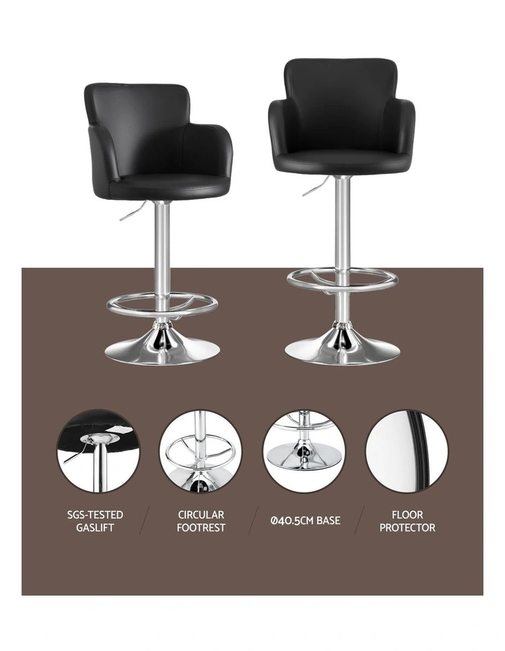 Artiss 3x Bar Stools Counter Chairs Swivel Adjustable Tub PU Leather Black image 3