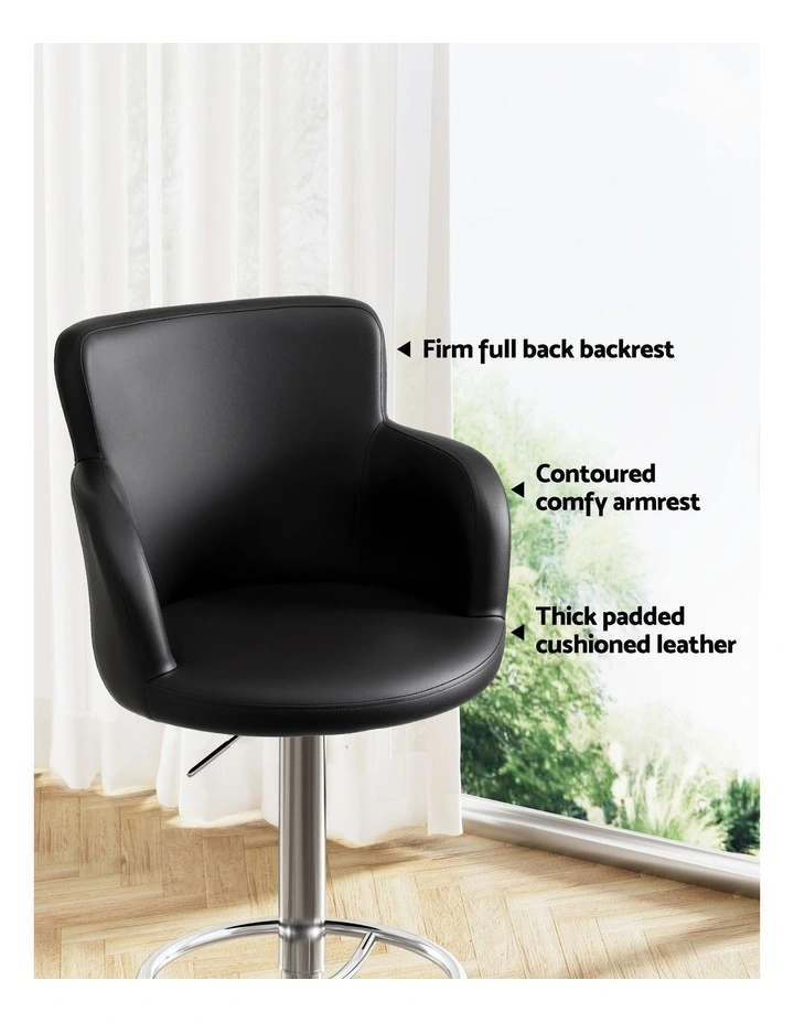Artiss 3x Bar Stools Counter Chairs Swivel Adjustable Tub PU Leather Black image 4