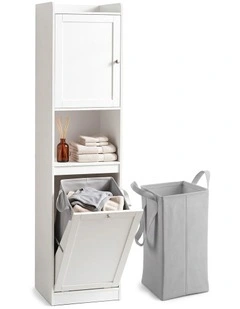 Artiss Tall Bathroom Storage Cabinet with Tilt Out Laundry Hamper White 170cm