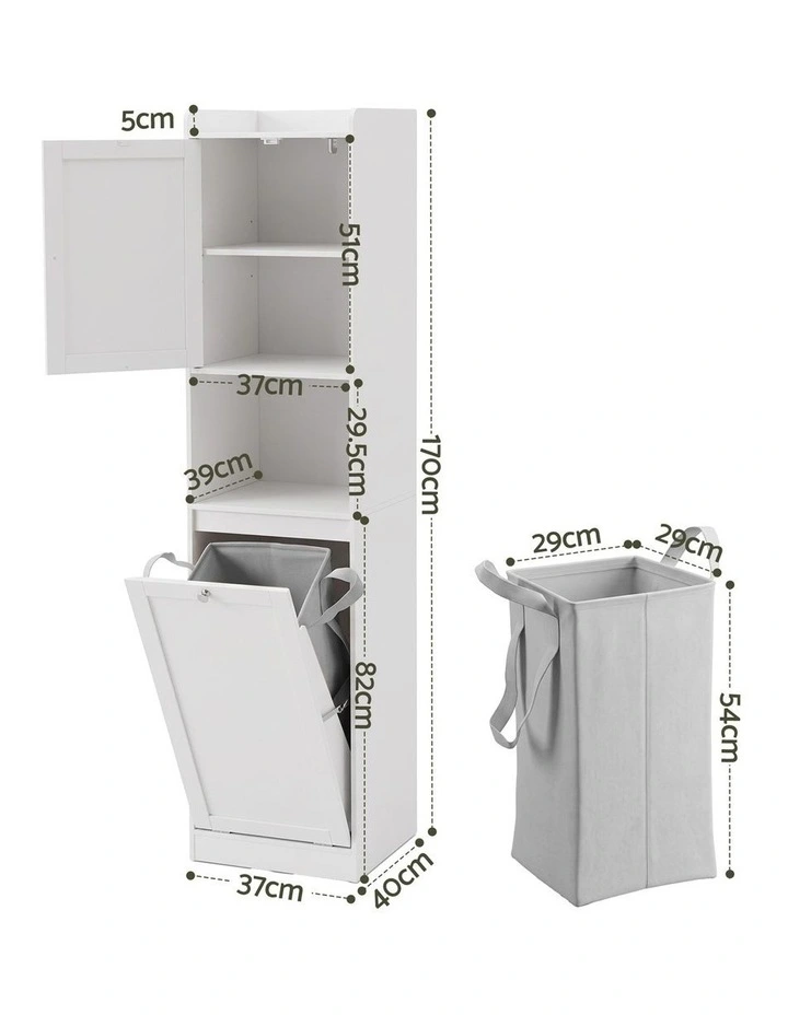Artiss Tall Bathroom Storage Cabinet with Tilt Out Laundry Hamper White 170cm image 2