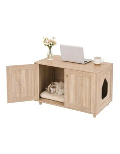 Artiss 2-In-1 Coffee Table Pet Cat House Wooden Side Table Storage Cabinet 80x50x55CM