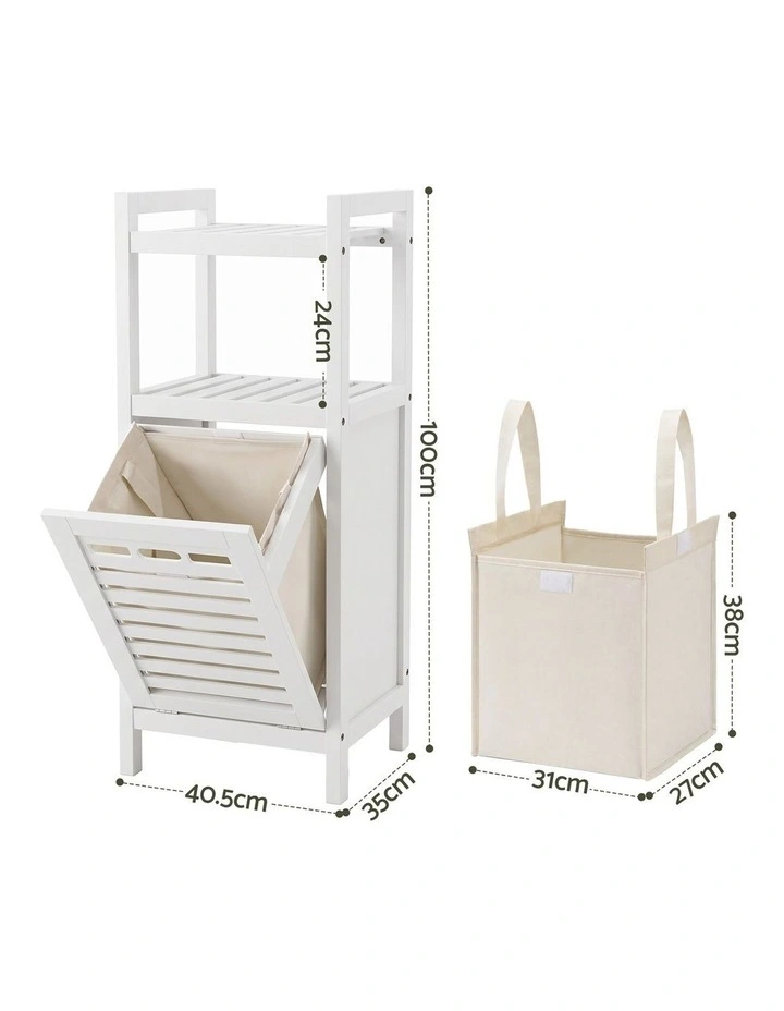 Artiss Bathroom Storage Cabinet Tilt Out Laundry Hamper Tall Organiser White image 2
