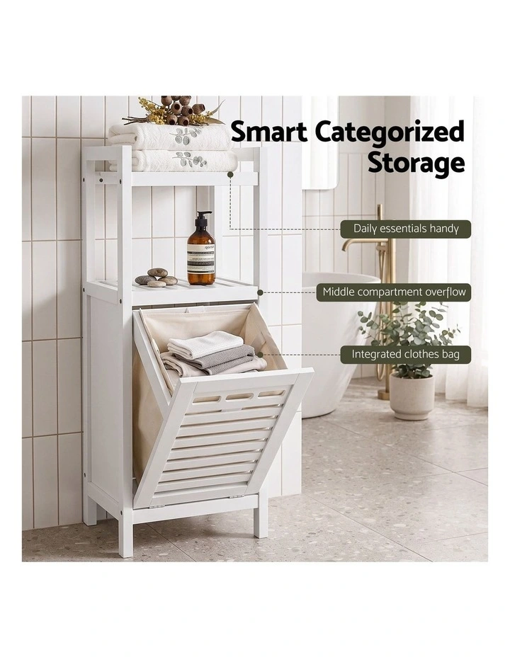 Artiss Bathroom Storage Cabinet Tilt Out Laundry Hamper Tall Organiser White image 5