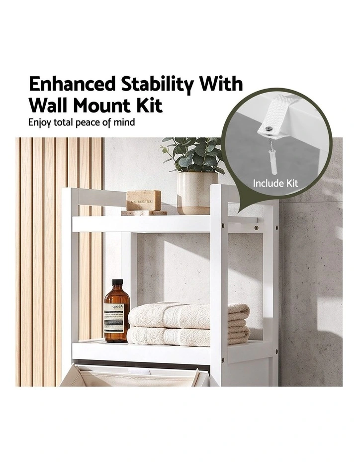 Artiss Bathroom Storage Cabinet Tilt Out Laundry Hamper Tall Organiser White image 6