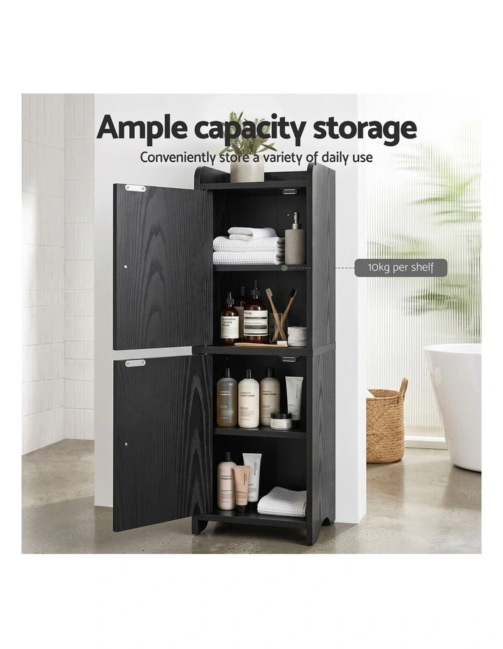 Artiss Bathroom Storage Cabinet Freestanding Cupboard Narrow Floor Shelf Black image 4