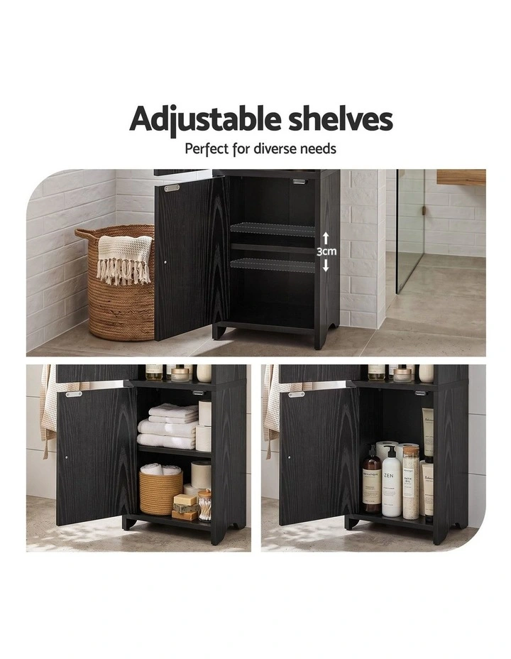 Artiss Bathroom Storage Cabinet Freestanding Cupboard Narrow Floor Shelf Black image 5