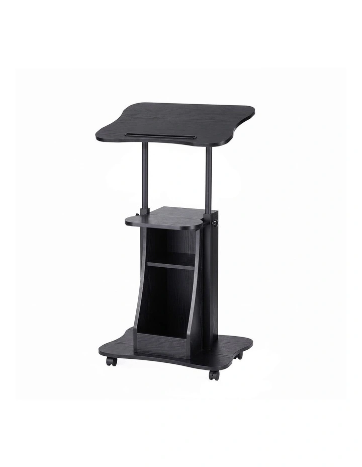 Artiss Mobile Podium Stand with Lockable Wheels Height Adjustable Laptop Desk Black image 1