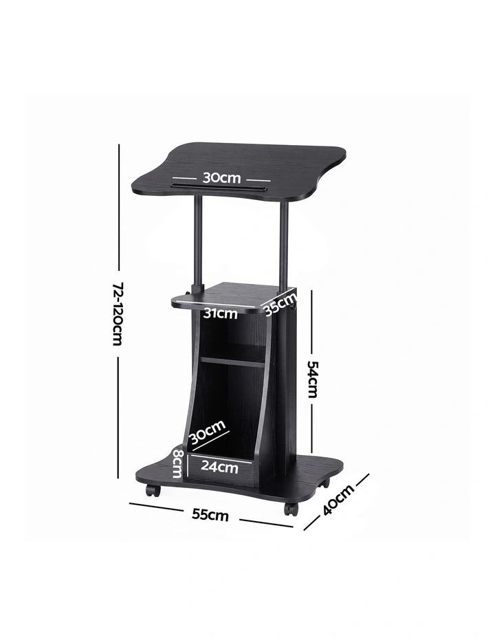 Artiss Mobile Podium Stand with Lockable Wheels Height Adjustable Laptop Desk Black image 2