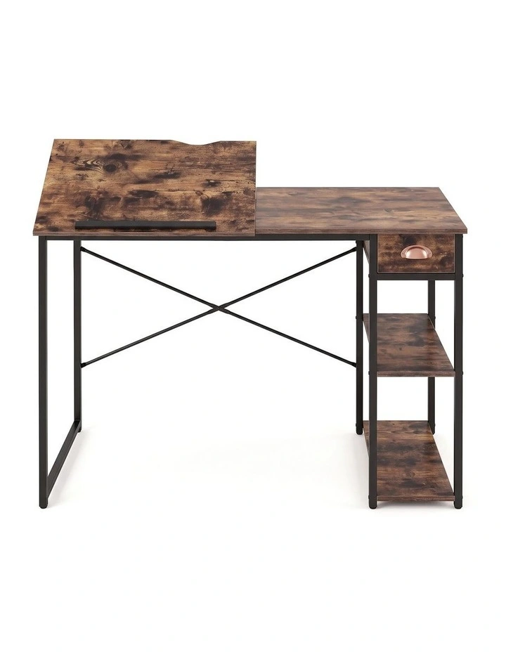 Artiss Computer Desk Drafting Drawing Table Tiltable Top Rustic Brown 108cm image 3