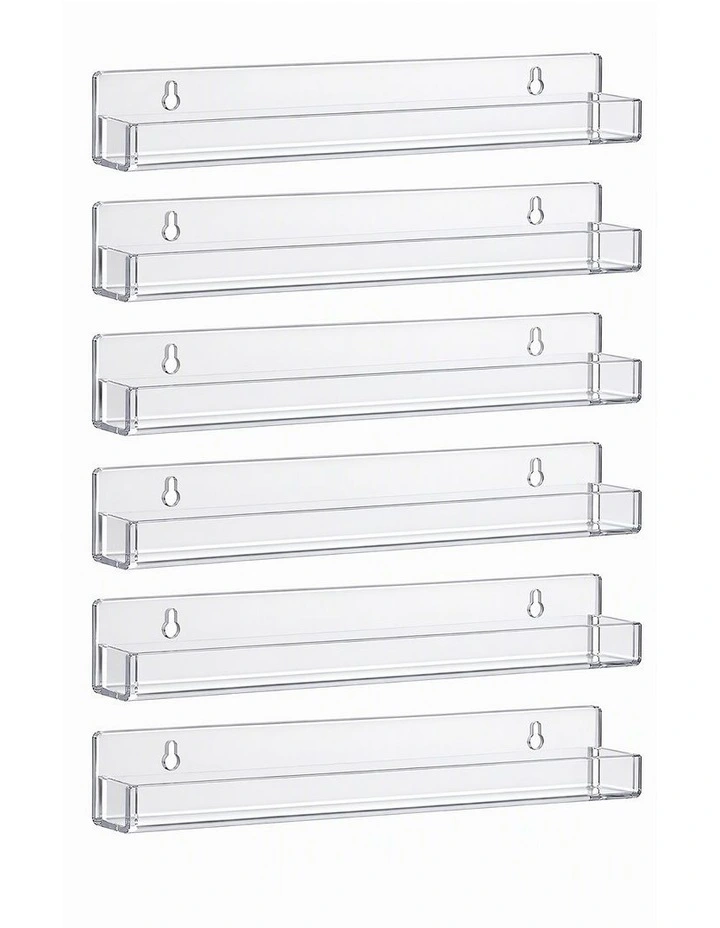 Artiss 6-Pack Acrylic Wall Shelves, Clear Floating Display Shelf with Detachable Panels & Front Lip image 1