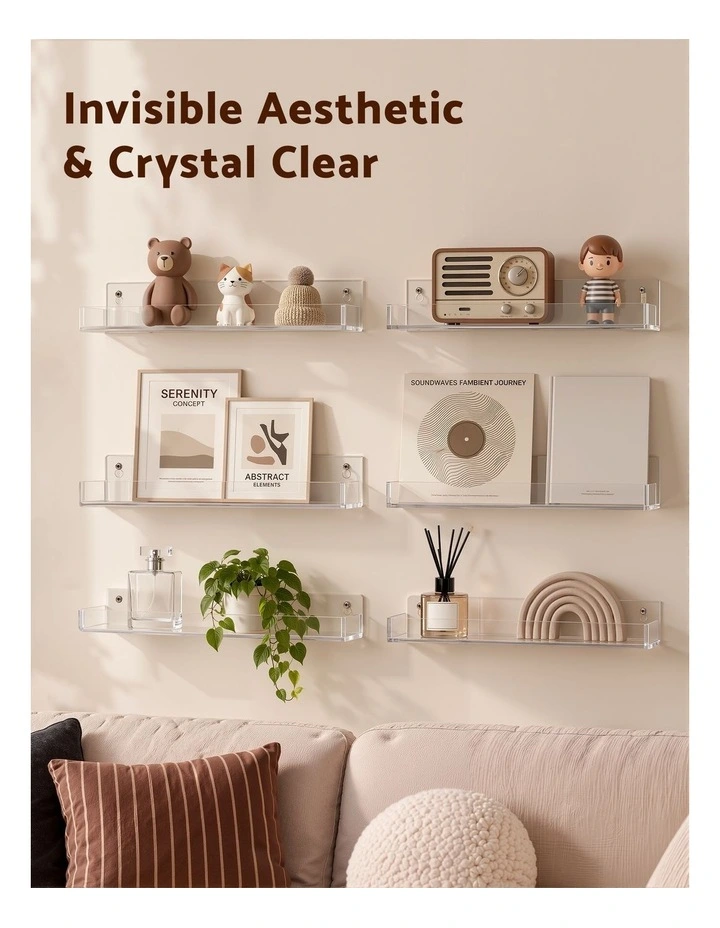 Artiss 6-Pack Acrylic Wall Shelves, Clear Floating Display Shelf with Detachable Panels & Front Lip image 4