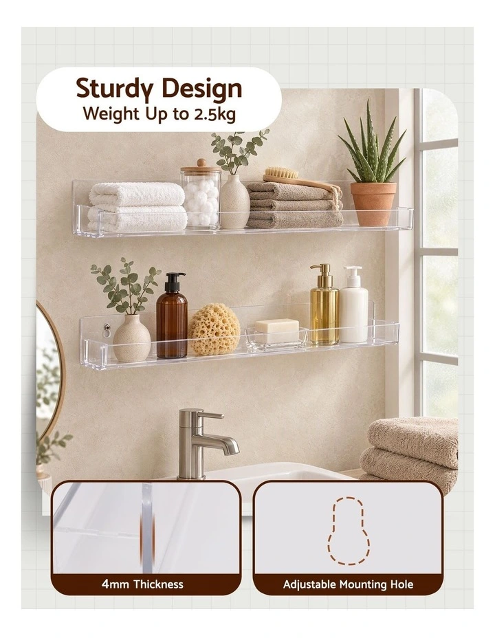 Artiss 6-Pack Acrylic Wall Shelves, Clear Floating Display Shelf with Detachable Panels & Front Lip image 5