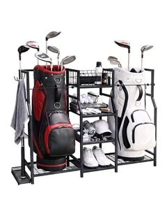 Everfit Golf Bag Storage Golfing Equipment Rack Holds 2 Bags 16 Clubs