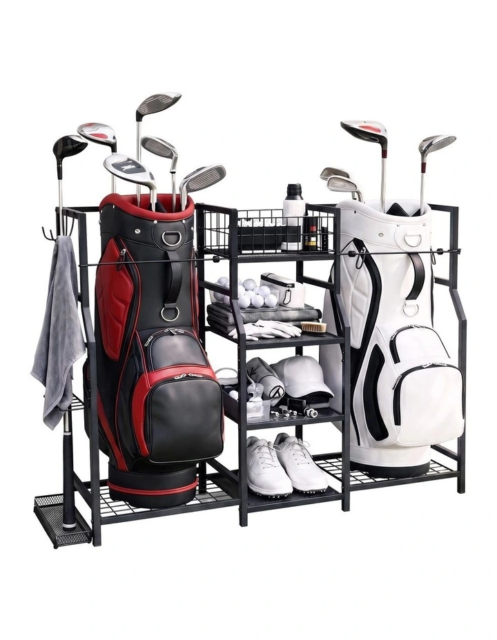 Everfit Golf Bag Storage Golfing Equipment Rack Holds 2 Bags 16 Clubs image 1